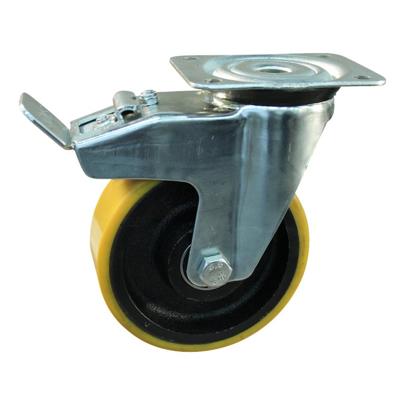 swivel castor with brake 150mm series 28 ᠆ 15 plate mounting ball bearing