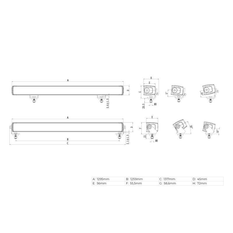 LED lightbar Stratos 1295mm | incl. R65 flitser | rood-amber DRL