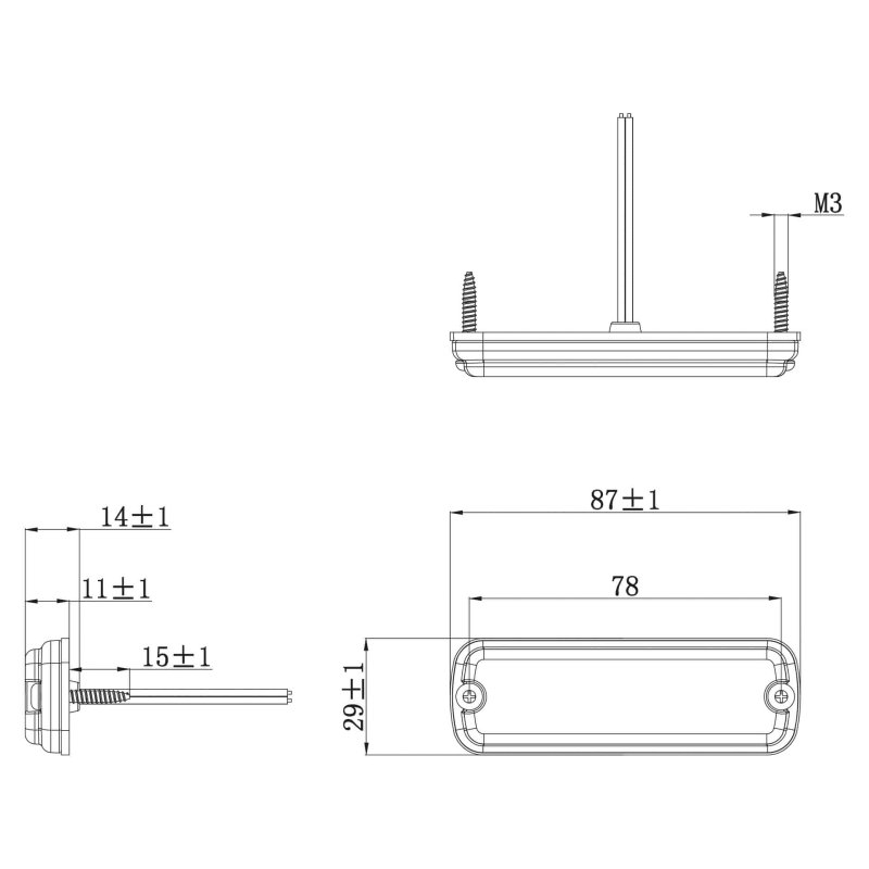 LED R10 flitser 4-LED rood 12-24V 200cm kabel