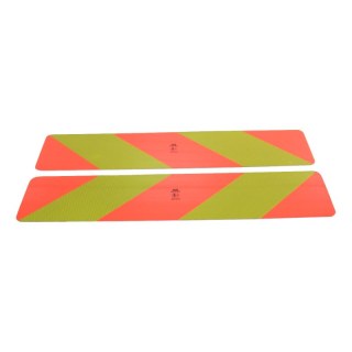 panneau de signalisation semi-remorque >3500kg rouge / jaune à rayures diagonales 2 x 566mm (1 x gauche, 1 x à droite)