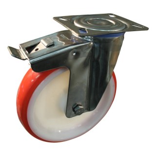 Lenkrolle mit Feststeller 200mm serie 27 ᠆ 30 Plattenbefestigung Rollenlager Edelstahl