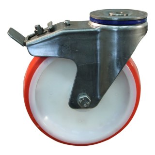 Lenkrolle mit Feststeller 200mm serie 27 ᠆ 31 Rückenloch Rollenlager Edelstahl