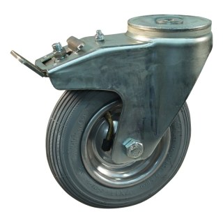 swivel castor with brake 7x1 3/4 (175x45) 1.25x3.8 (200x50) ET0 NL60mm steel C-179 silver grey 15 bolt hole roller bearing