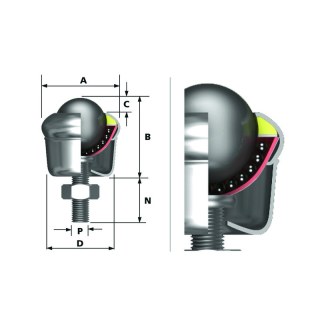 sfera di movimentazione Ø19 M8x25 tipo 13 (bolla in acciaio, alloggiamento zincato)