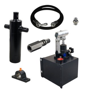 kit vérin de levage à 3 étages, course 686 mm, 4,1 tonnes + pompe manuelle 4,1 L + tuyau 2000 mm + protection anti-rupture de tuyau