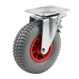 roulette pivotante avec frein 3.00-4 2.10x4 ET0 roulement à rouleaux Ø20 NL75mm plastique C-248 Rouge 91 montage de la plaque ro