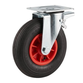 roulette pivotante avec frein 3.00-4 2.10x4 ET0 roulement à rouleaux Ø20 NL75mm plastique S-2301 Rouge 91 montage de la plaque r